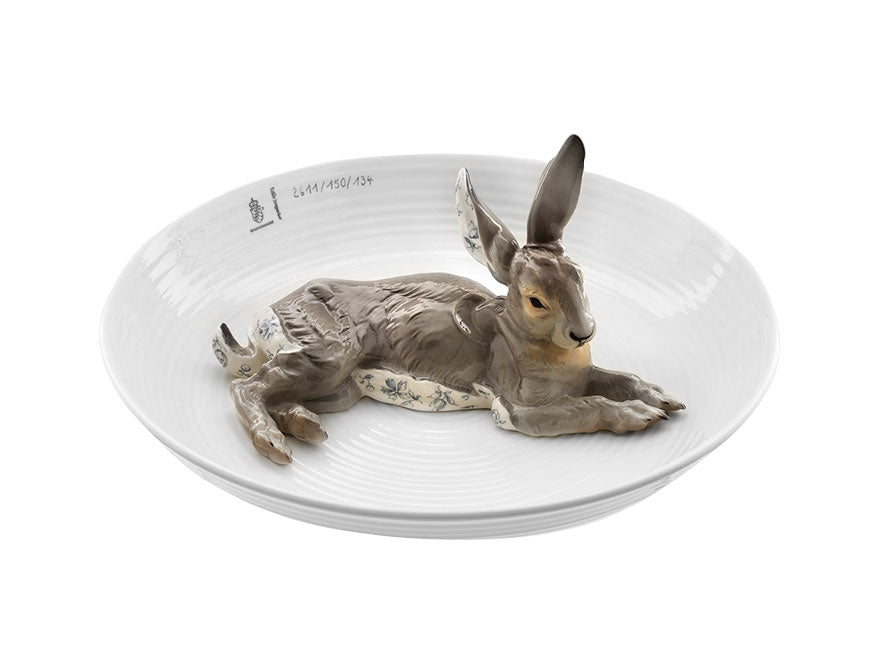 Tierschale Hase Biskuitporzellan handbemalt und glasiert