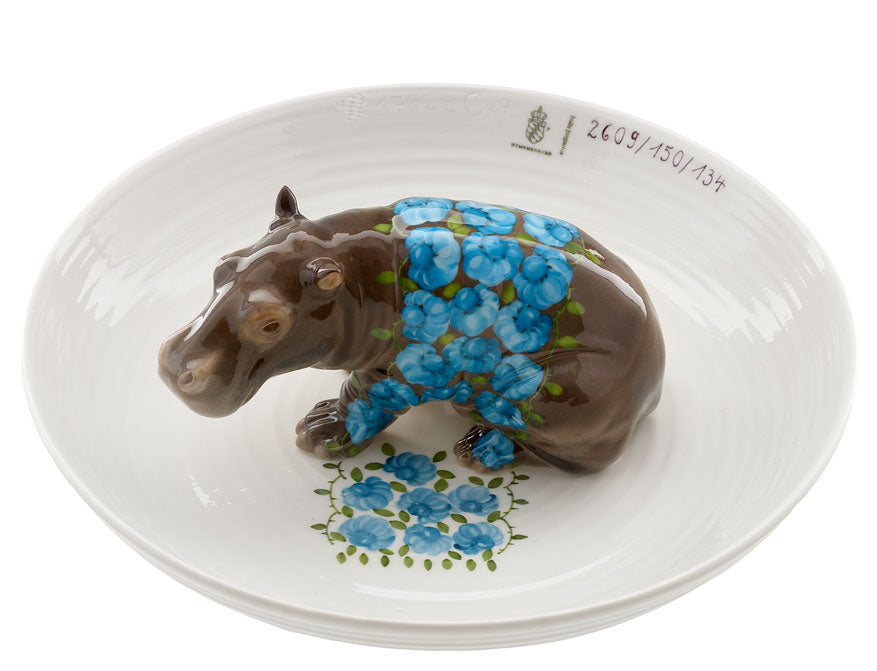 Tierschale Nilpferd Biskuitporzellan handbemalt und glasiert