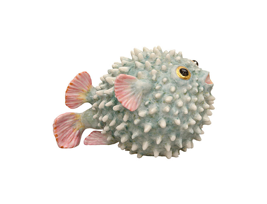 Igelfisch grün handbemalt und glasiert