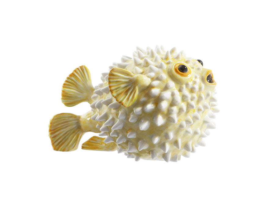 Igelfisch gelb handbemalt und glasiert