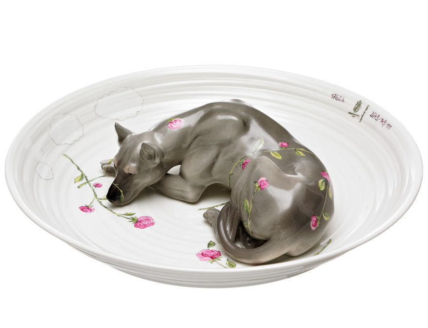 Tierschale Hund Biskuitporzellan handbemalt und glasiert