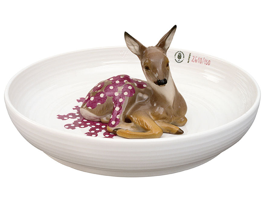 Tierschale Rehkitz Biskuitporzellan handbemalt und glasiert